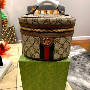 Gucci Beige Ophidia Textured Leather-Trimmed Printed Coated-Canvas Cosmetic Case